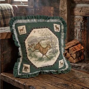 Vintage Green Deer Print Decorative Throw Pillow